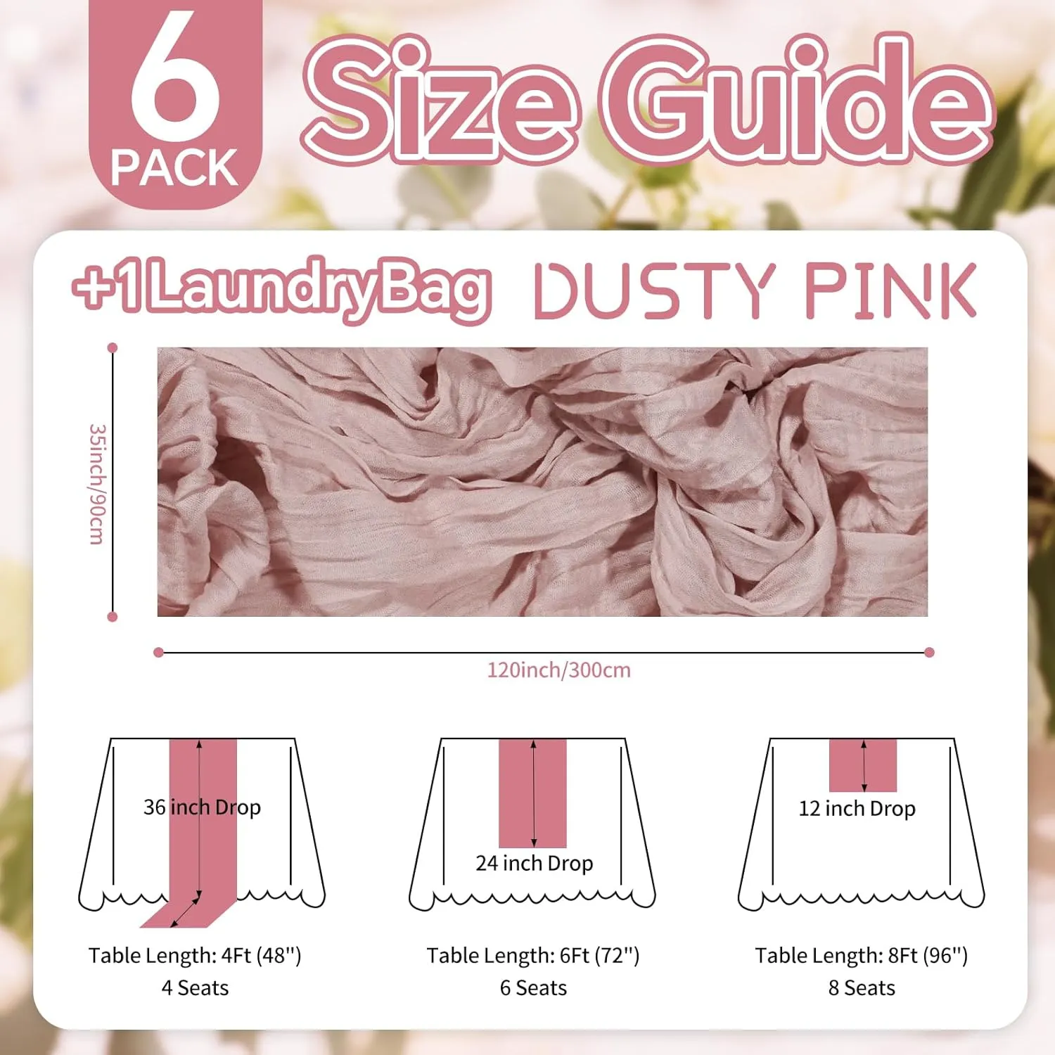 10FT 6 Pack Pink Cheesecloth Table Runner Romantic Boho Rustic Gauze Dusty Pink Summer Cheese Cloth Table Runners 35x120 inchs Decor for Wedding Bridal Baby Shower Party Birthday Home Decorations