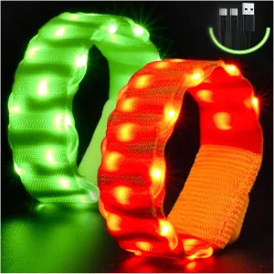 2 Pack LED Wristband Lights for Runners, Rechargeable Light Up Bracelets Glow in The Dark Supplies for Rave Party Concerts, Reflective Running Gear for Kids Adults Night Safety