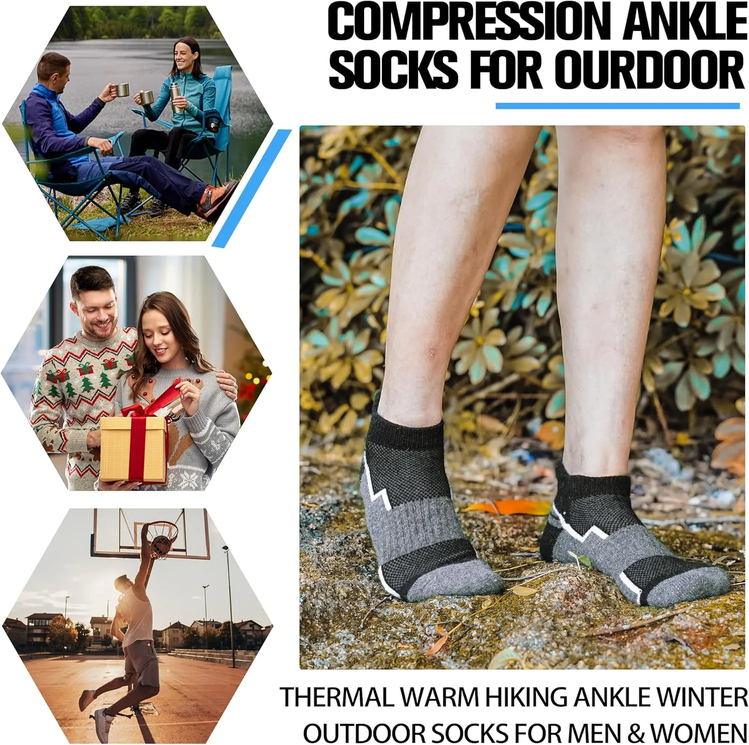 6 Pairs Merino Wool Ankle Hiking Running Socks Compression Support Thick Athletic Low Cut Socks for Women Men