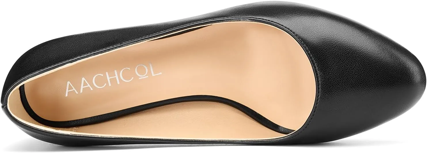 Aachcol Women Round Toe Pumps Stiletto Mid Heel Slip-on Dress Shoes Office 2.5 Inch