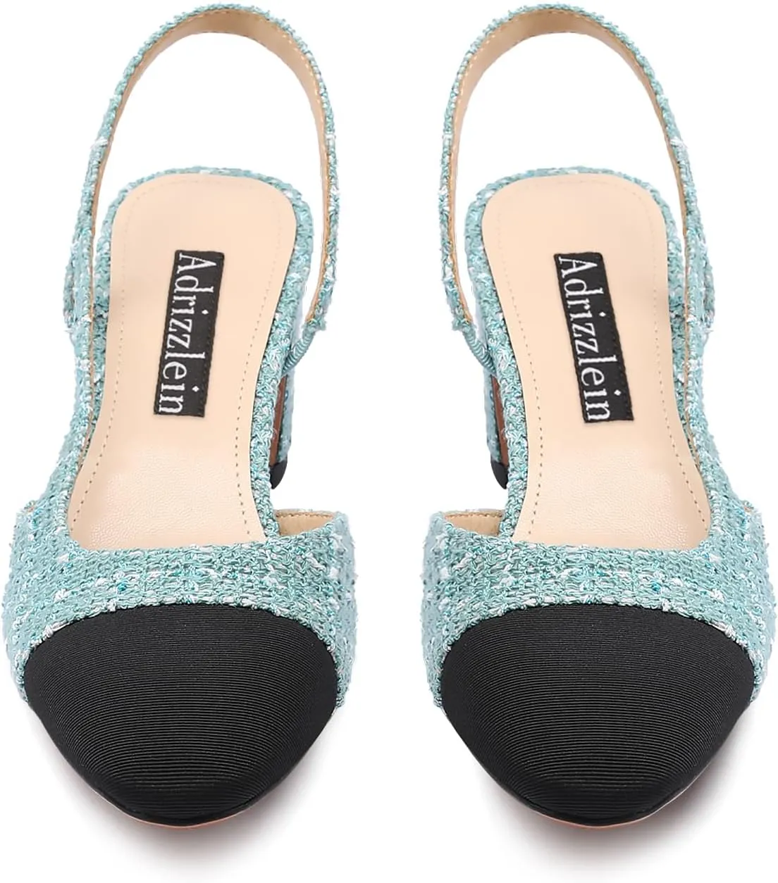 Adrizzlein Womens Slingback Heeled Pumps Closed Round Toe Block Heels Two Toned Casual Chunky Heels Office Shoes