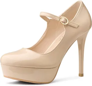 Allegra K Women's Platform Mary Jane Pumps Ankle Strap Stiletto High Heels Dress Shoes