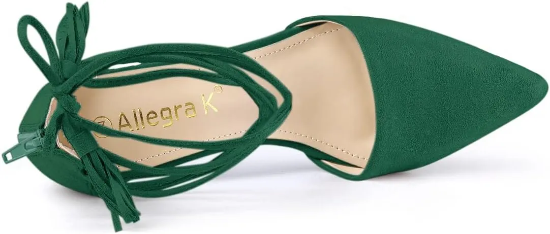 Allegra K Women's Pointed Toe Block Heels Lace Up Pumps