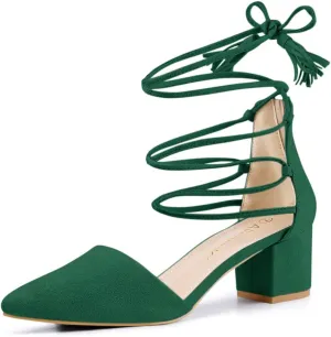 Allegra K Women's Pointed Toe Block Heels Lace Up Pumps
