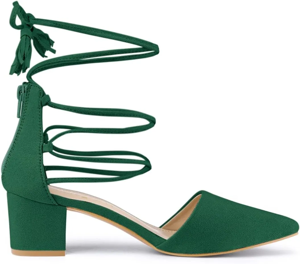 Allegra K Women's Pointed Toe Block Heels Lace Up Pumps