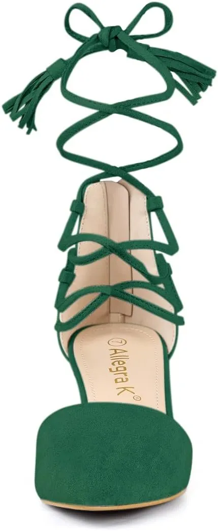 Allegra K Women's Pointed Toe Block Heels Lace Up Pumps