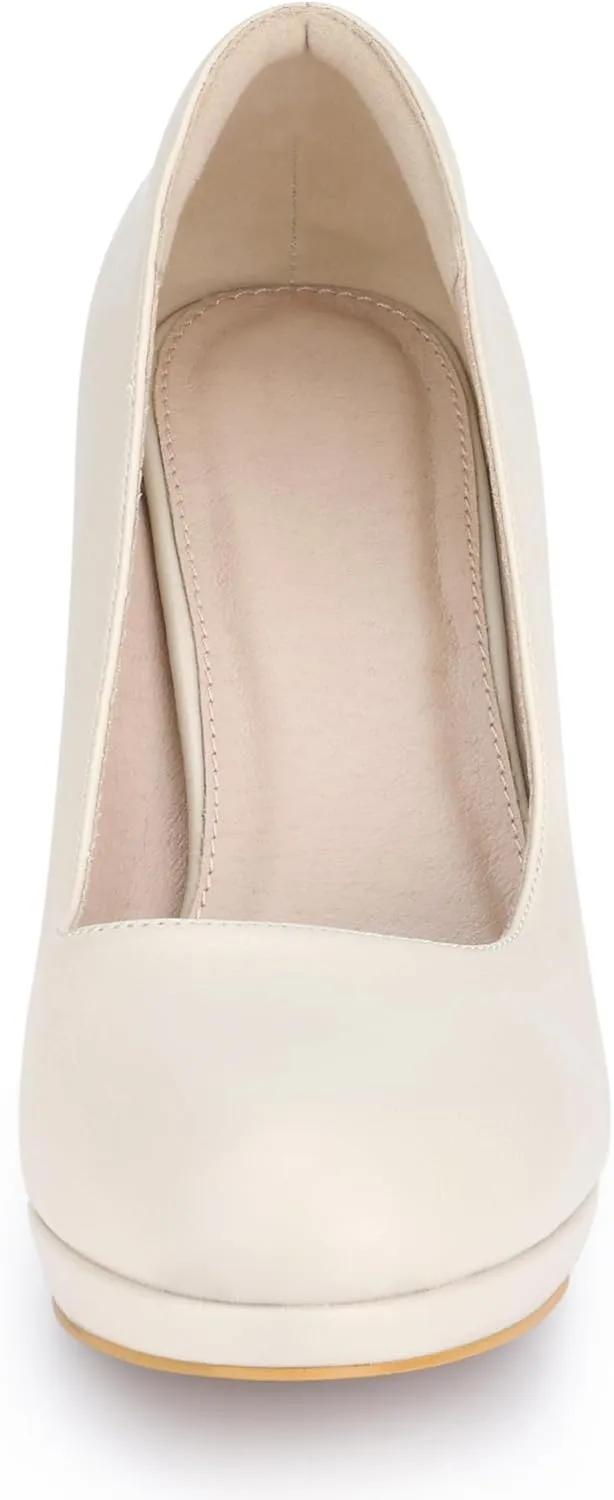 Allegra K Women's Round Toe Chunky Heel Platform Pumps