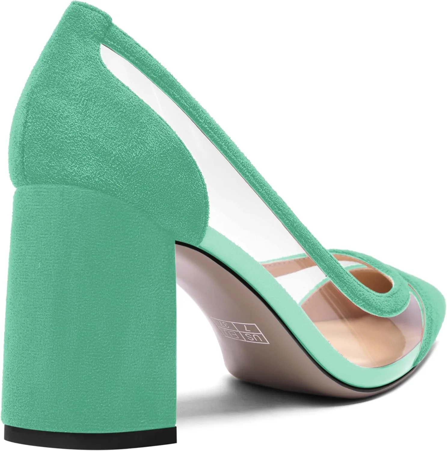 AMBELIGHT Womens Suede Dress PVC Pointed Toe Solid Slip On Office Block High Heel Pumps Shoes 3.3 Inch