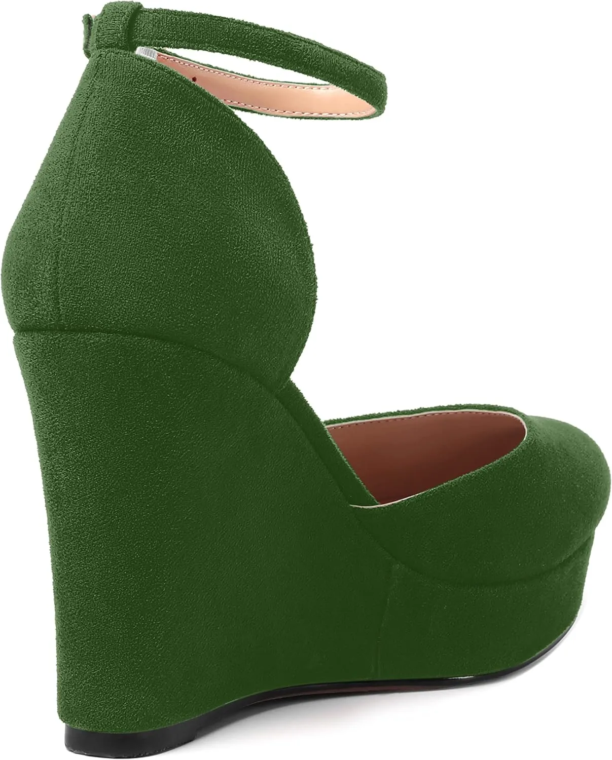 AMBELIGHT Womens Suede Solid Cute Round Toe Party Platform Ankle Strap Buckle Wedge High Heel Pumps Shoes 4 Inch