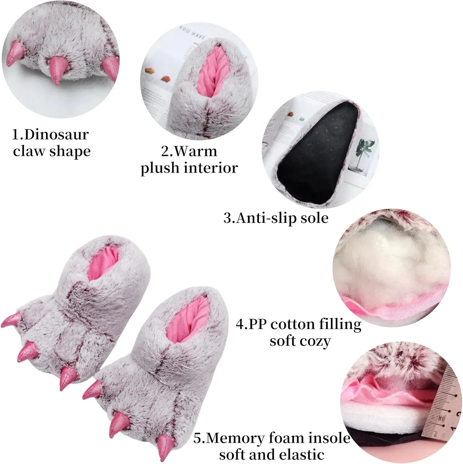 Animal Paw Slippers Bear Claw Slippers Cute Novelty Women Home Slippers Men Winter Fuzzy Paw Cotton Shoes