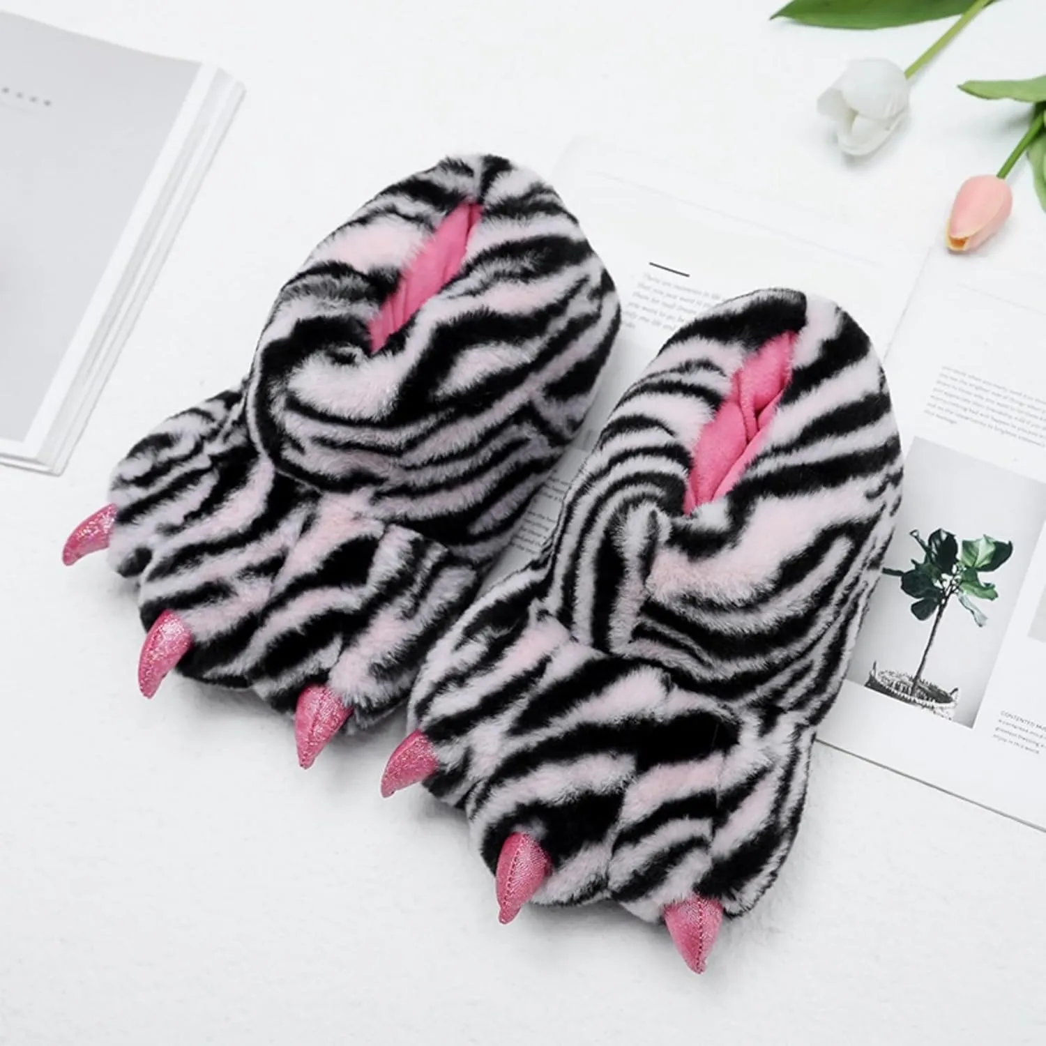 Animal Paw Slippers Bear Claw Slippers Cute Novelty Women Home Slippers Men Winter Fuzzy Paw Cotton Shoes