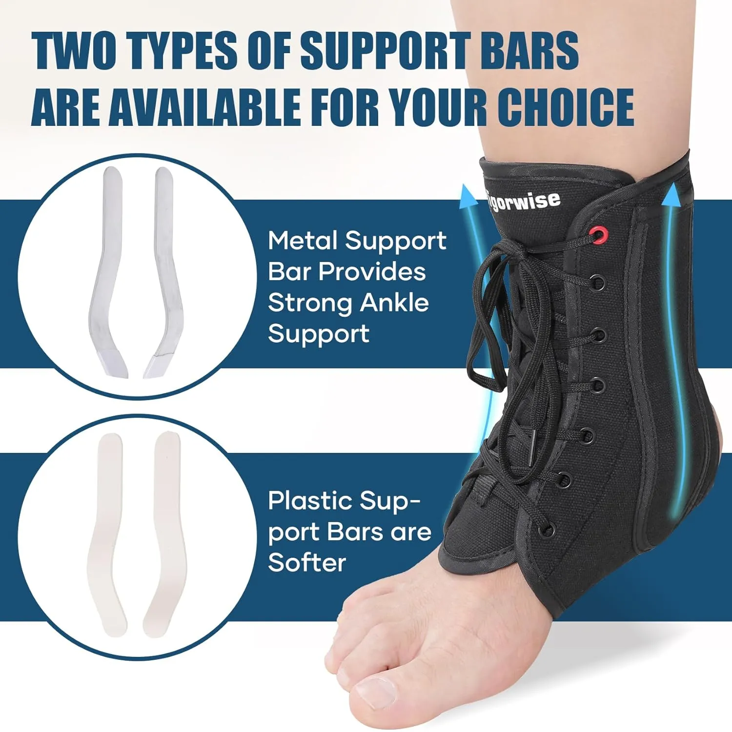 Ankle Brace for Sprained Ankle, Lace up Ankle Brace with 1Pair Metal and Plastic Support Bars, Ankle Stabilizer Brace for Men Women, Achilles Tendon Support Brace for Left Right, L