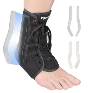 Ankle Brace for Sprained Ankle, Lace up Ankle Brace with 1Pair Metal and Plastic Support Bars, Ankle Stabilizer Brace for Men Women, Achilles Tendon Support Brace for Left Right, L