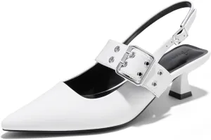 Arromic Kitten Heels for Women Pointed Toe Pumps Mary Jane Low Heel Slingback Heels Punk Style Fashion Shoes for Dating Party Working Dressy