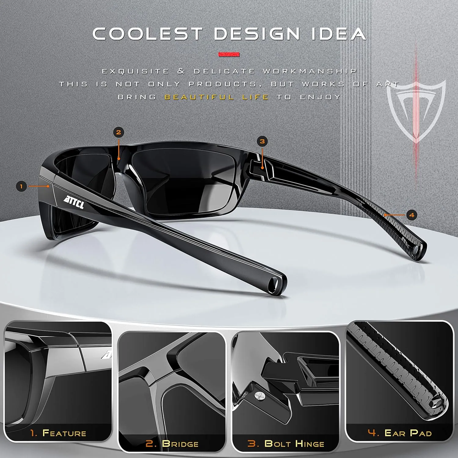 ATTCL Polarized Wrap Sunglasses For Men - Fishing Sports Glasses UV Protection
