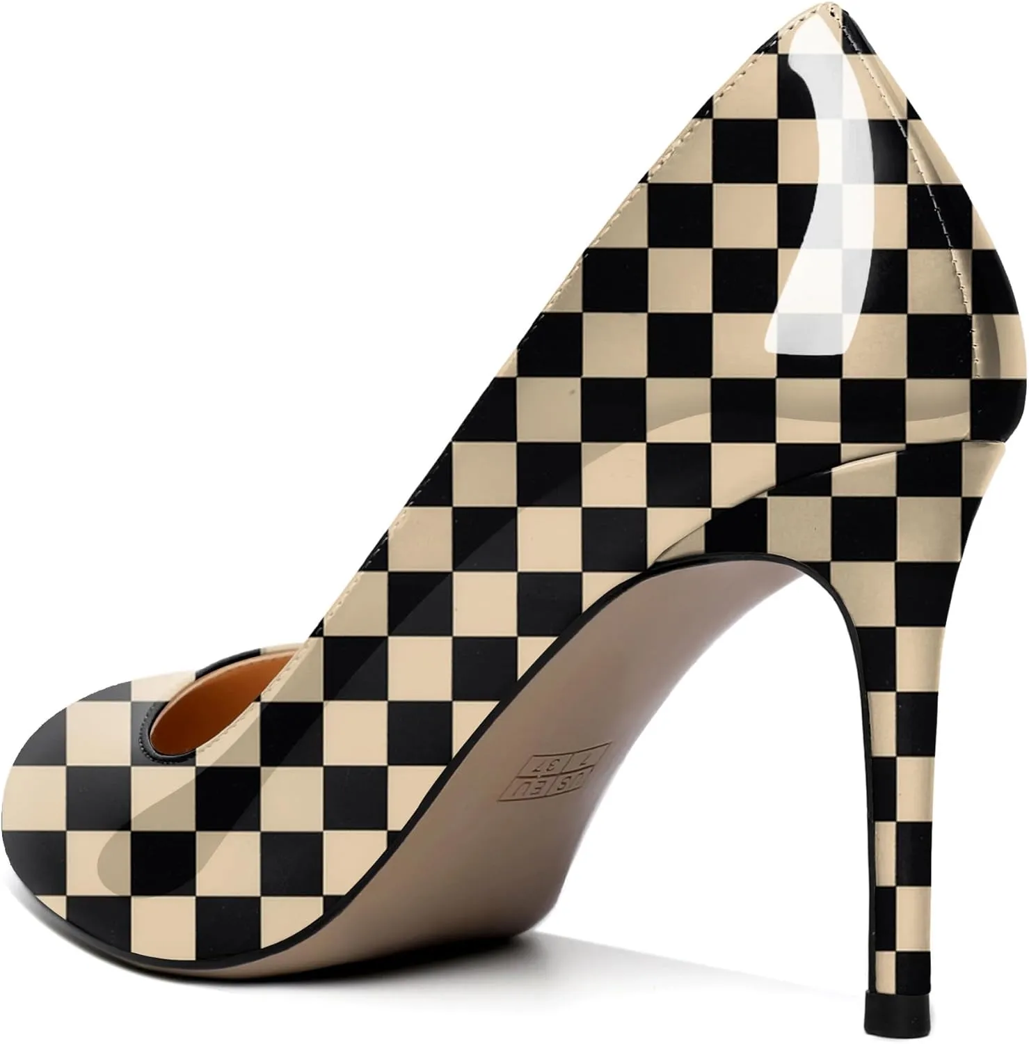 AUMOTED Women Casual Patent Round Toe Pumps Stiletto High Heel Slip On Evening Wedding Dress Shoes 3.4 Inch