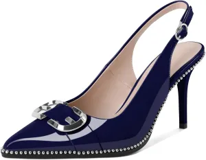 AUMOTED Women Slingback Heels Stilettos High Heel Beaded Pumps Pointed Toe 3.5 Inch Heels