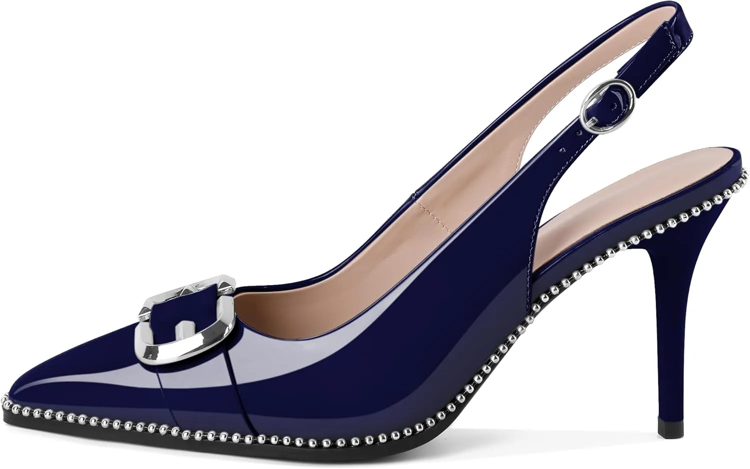 AUMOTED Women Slingback Heels Stilettos High Heel Beaded Pumps Pointed Toe 3.5 Inch Heels