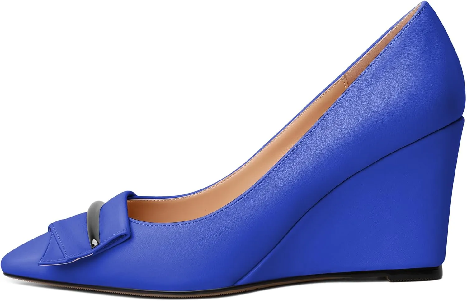 AUMOTED Women Wedge Heels Pumps Pointed Toe Slip on High Heeled Bow Heels Classic Wedge Heel Dress Shoes for Office Wedding Work Evening 3.5 Inches