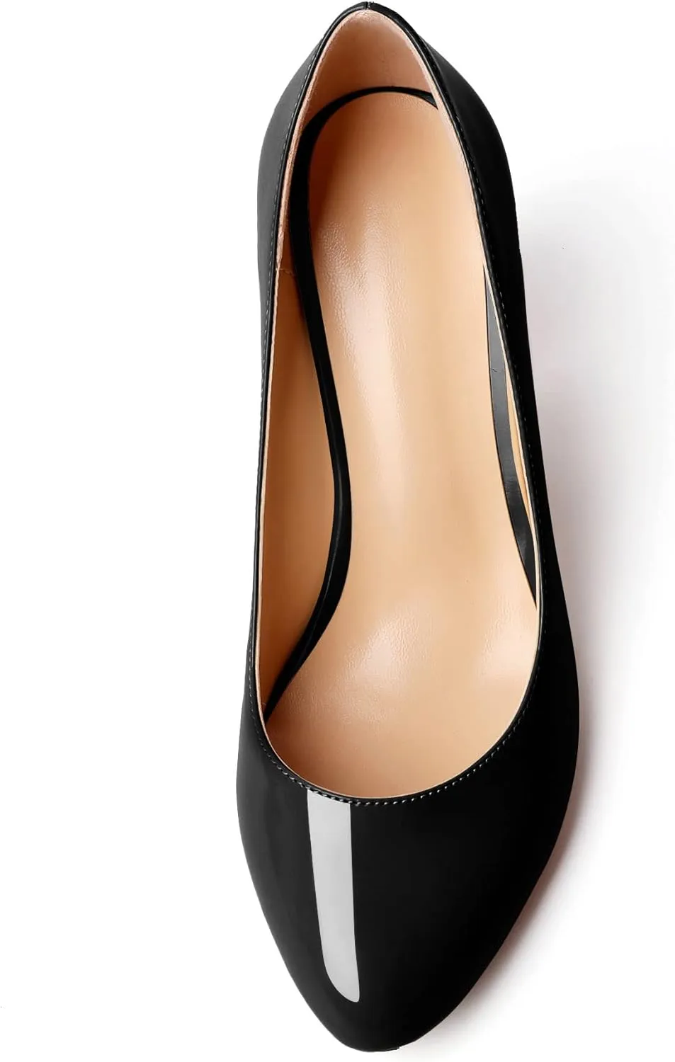 AUMOTED Women's Chunky Block High Heel Pumps Solid Round Toe Pumps Shoes 3.4 Inch Patent Dating Slip On Dress Shoes 3.4 Inch US Size 5-13