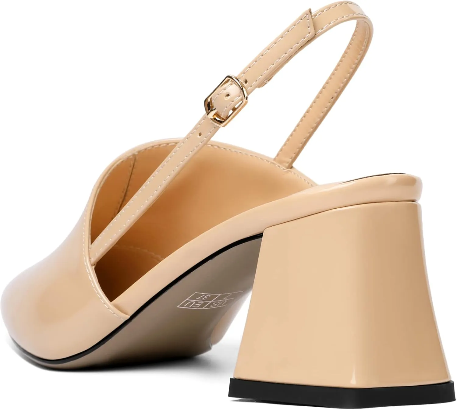 AUMOTED Women's Slingback Block Heels Pointed Closed Toe Patent Solid Mid Heel Pumps Chunky Dating Party Dress Shoes 2.5 Inch