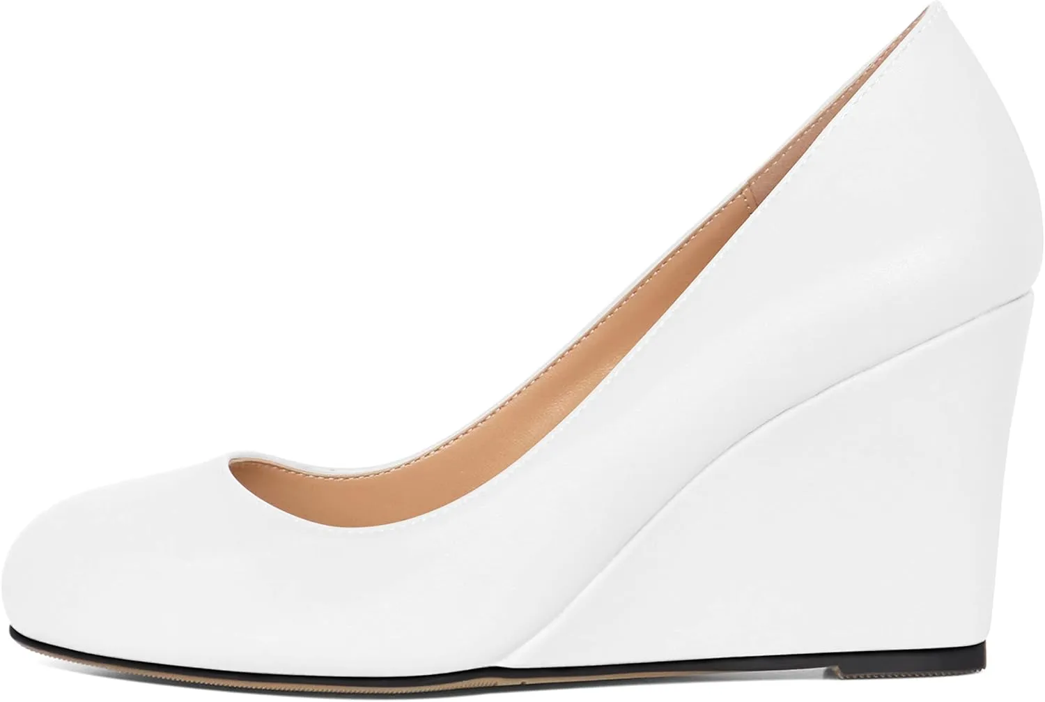 AUMOTED Women's Wedges Heel Pumps Solid Solid Closed Round Toe Wedge Pumps Slip On 3.5 Inch Wedge Suede Heels for Dress Working Evening