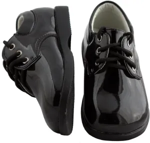 Baby Boy Black Patent Leather Round Toe Tuxedo Shoe
