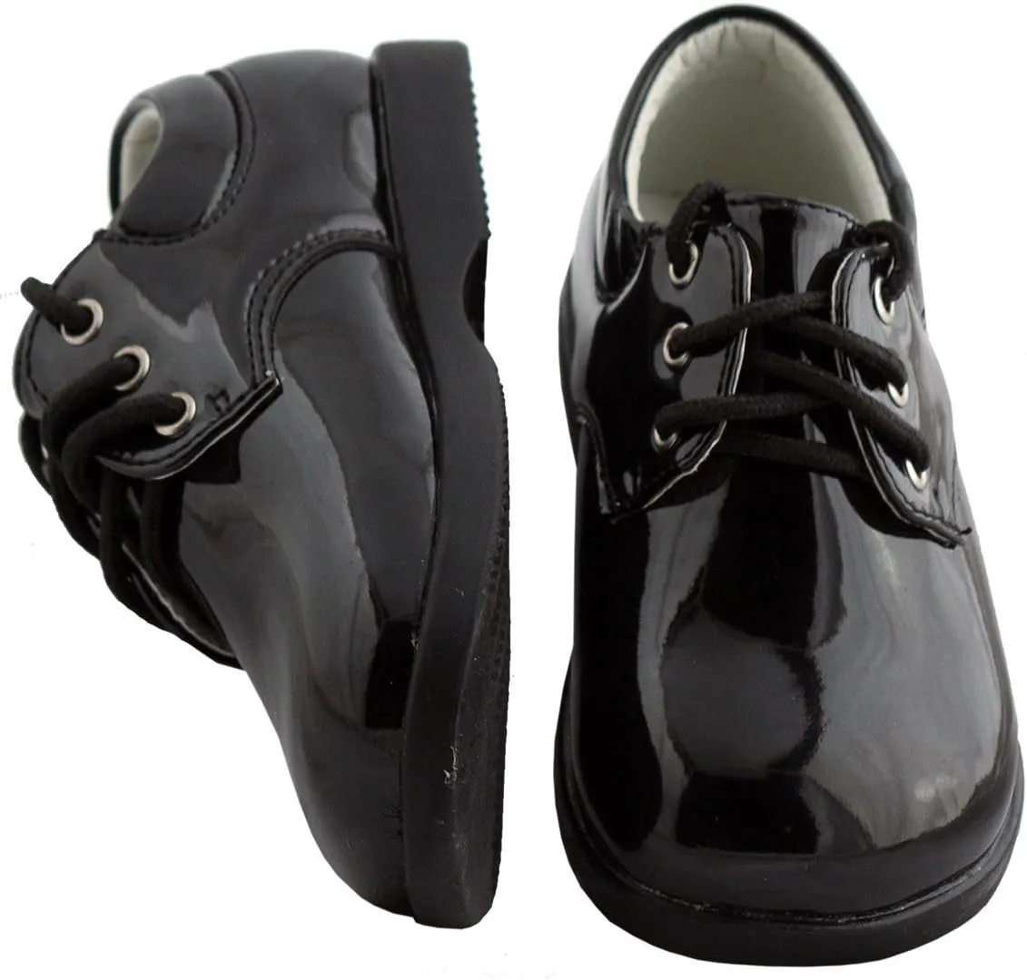 Baby Boy Black Patent Leather Round Toe Tuxedo Shoe