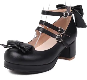 Bowtie Mary Jane Womens Round Toe Block Heels Pumps