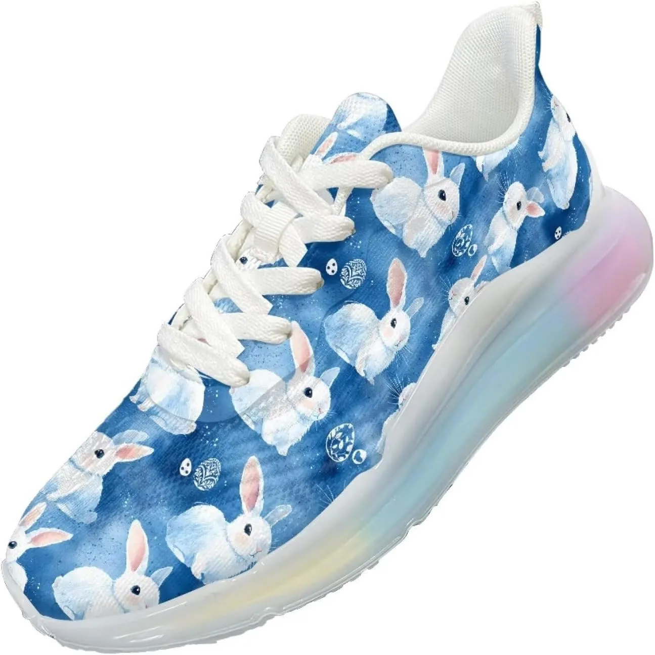 Breathable Walking Shoe Fashion Atmospheric Cushion Running Shoes for Women Comfort Soft Rubber Sole Non Slip Shoes for Gym Size 6-11 White Sole