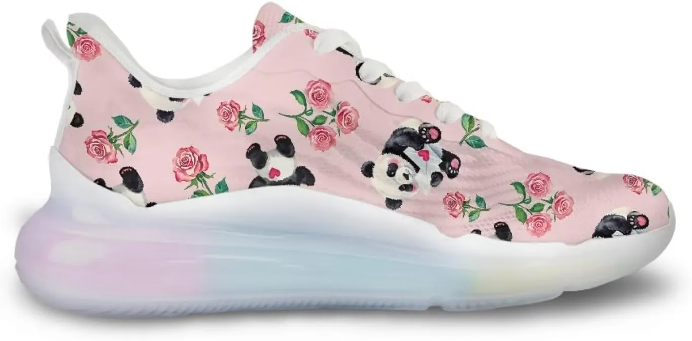 Breathable Walking Shoe Fashion Atmospheric Cushion Running Shoes for Women Comfort Soft Rubber Sole Non Slip Shoes for Gym Size 6-11 White Sole
