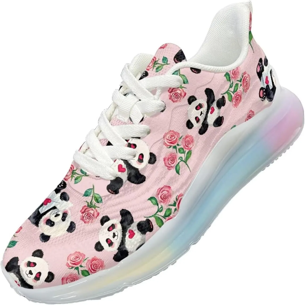Breathable Walking Shoe Fashion Atmospheric Cushion Running Shoes for Women Comfort Soft Rubber Sole Non Slip Shoes for Gym Size 6-11 White Sole