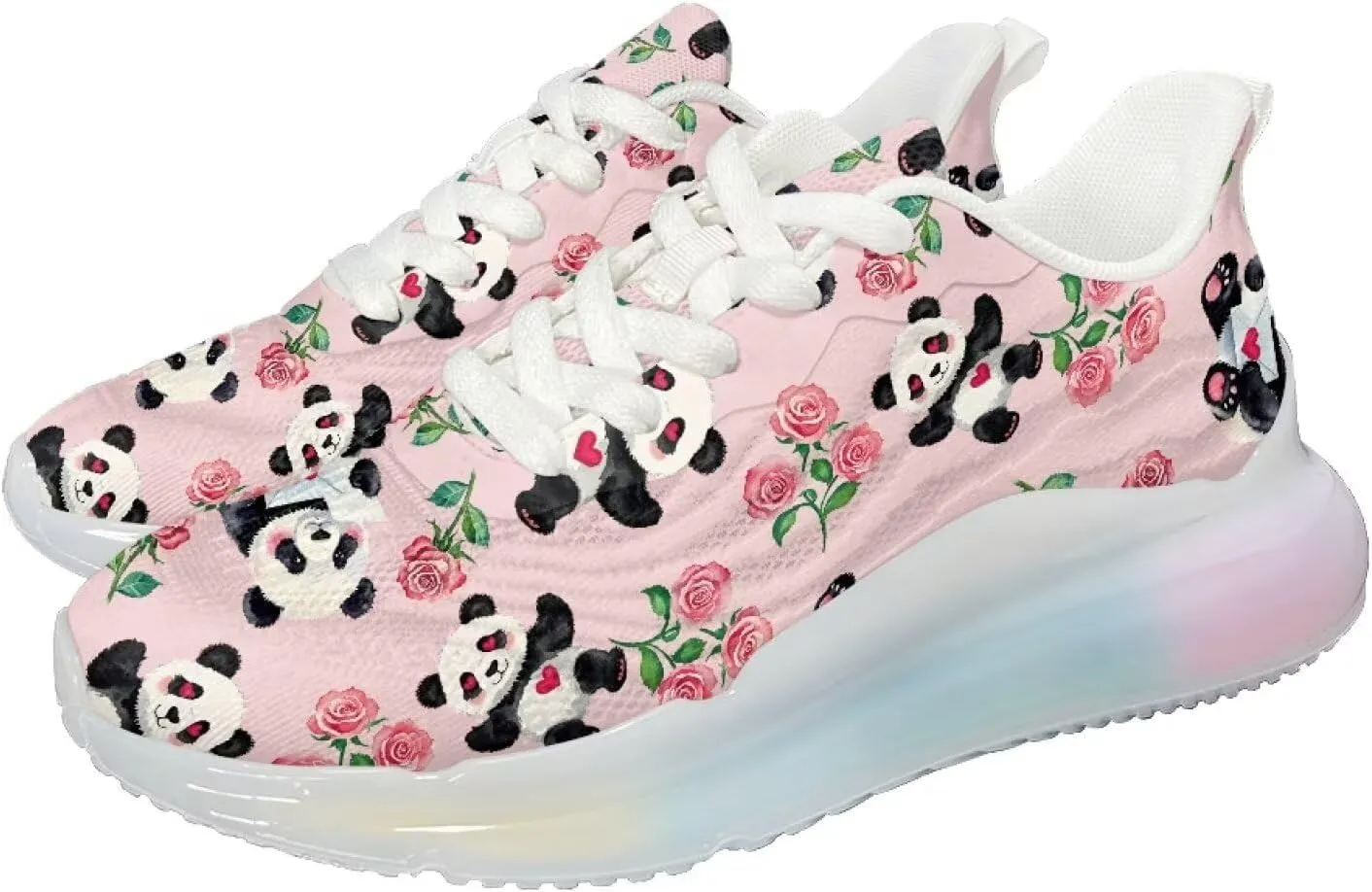 Breathable Walking Shoe Fashion Atmospheric Cushion Running Shoes for Women Comfort Soft Rubber Sole Non Slip Shoes for Gym Size 6-11 White Sole