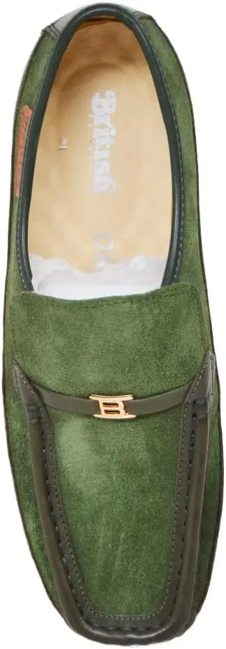 British Collection Power Plus Men Suede Comfortable Slip-on Shoes with Stunning Gold B Ornament