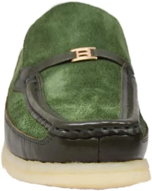 British Collection Power Plus Men Suede Comfortable Slip-on Shoes with Stunning Gold B Ornament