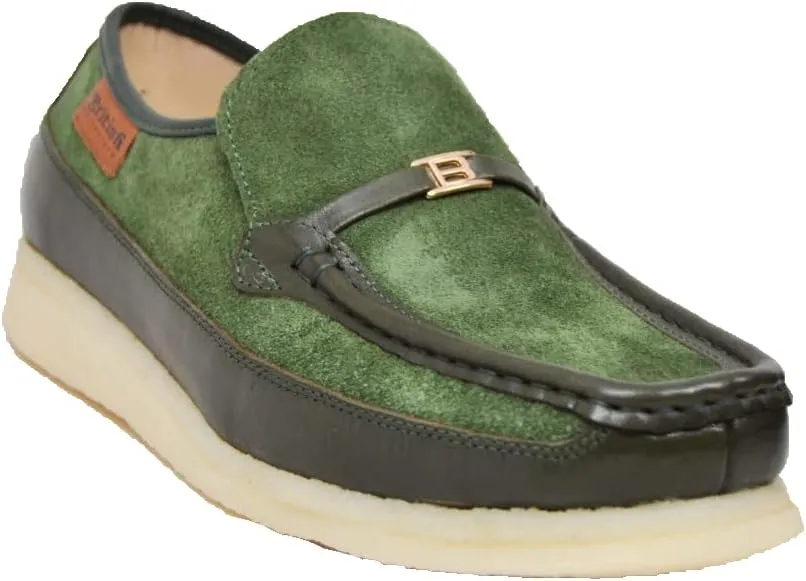 British Collection Power Plus Men Suede Comfortable Slip-on Shoes with Stunning Gold B Ornament