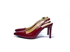 Burgundy Slingback 9cm heels Genuine leather