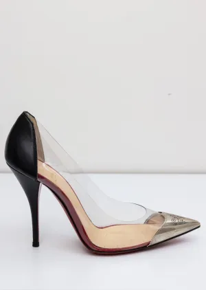 CHRISTIAN LOUBOUTIN Pointed Toe Metal Clear Pumps - Black Silver