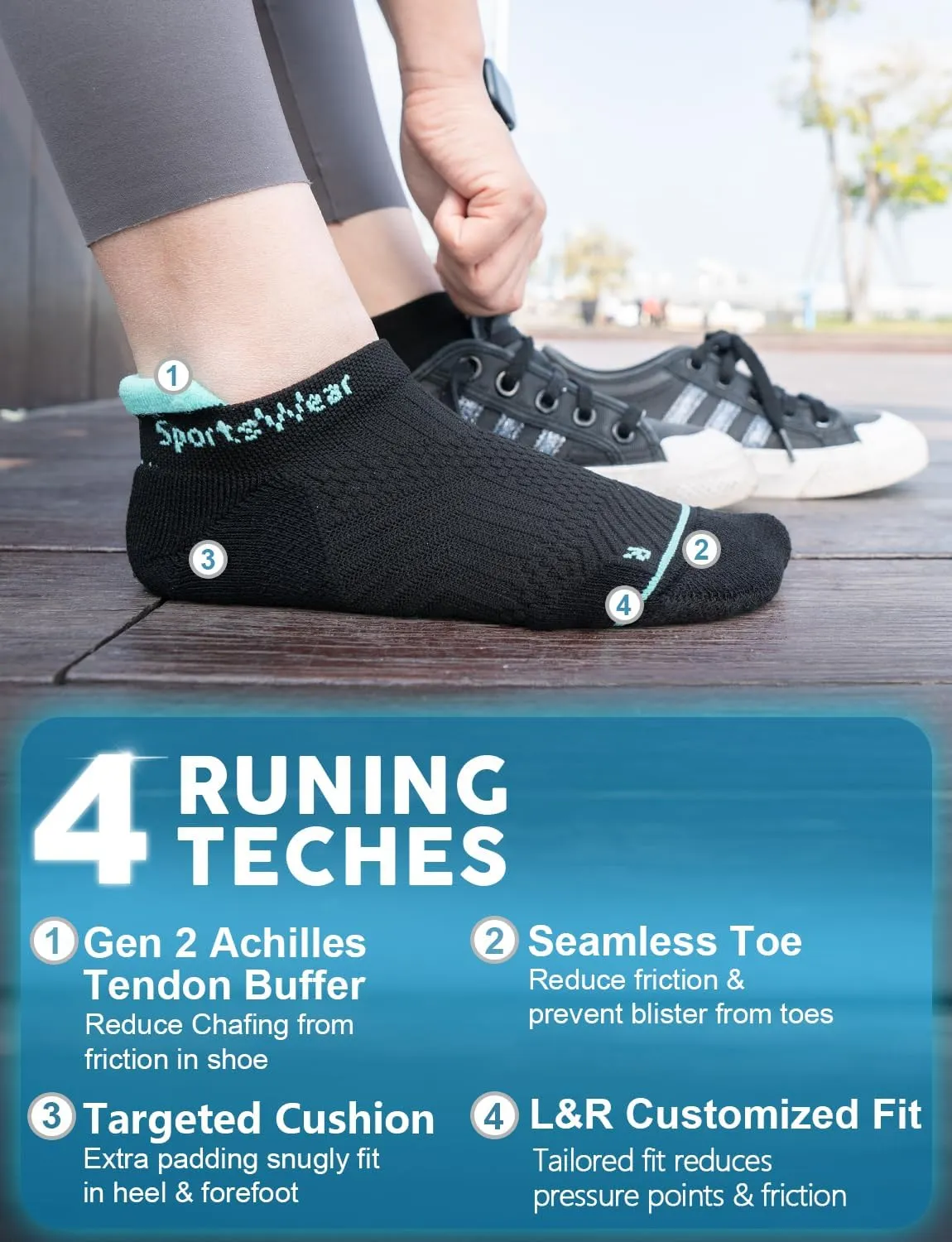 Coolmax Bamboo Viscose Compression Running No Show Sock Women, Moisture Wicking Cushion AntiBlister Athletic Ankle