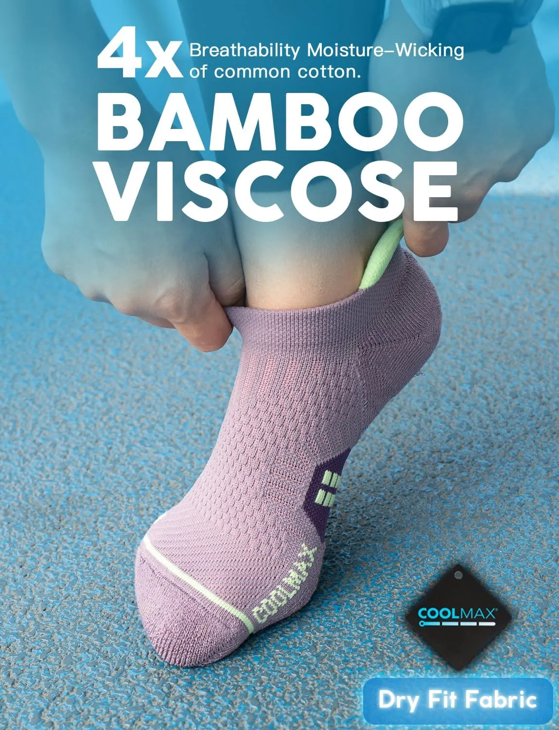Coolmax Bamboo Viscose Compression Running No Show Sock Women, Moisture Wicking Cushion AntiBlister Athletic Ankle