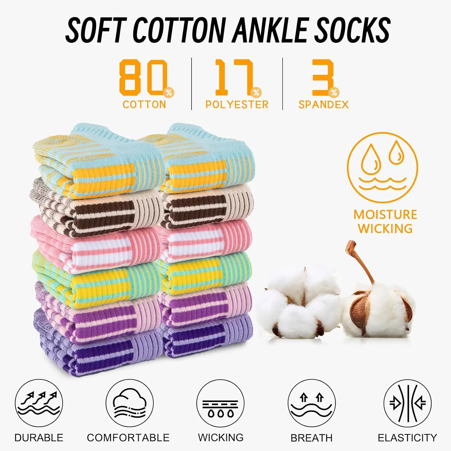 COOPLUS 6 Pairs Ankle Socks Womens Athletic Thick Cushioned Cotton Running Low Cut Tab Socks
