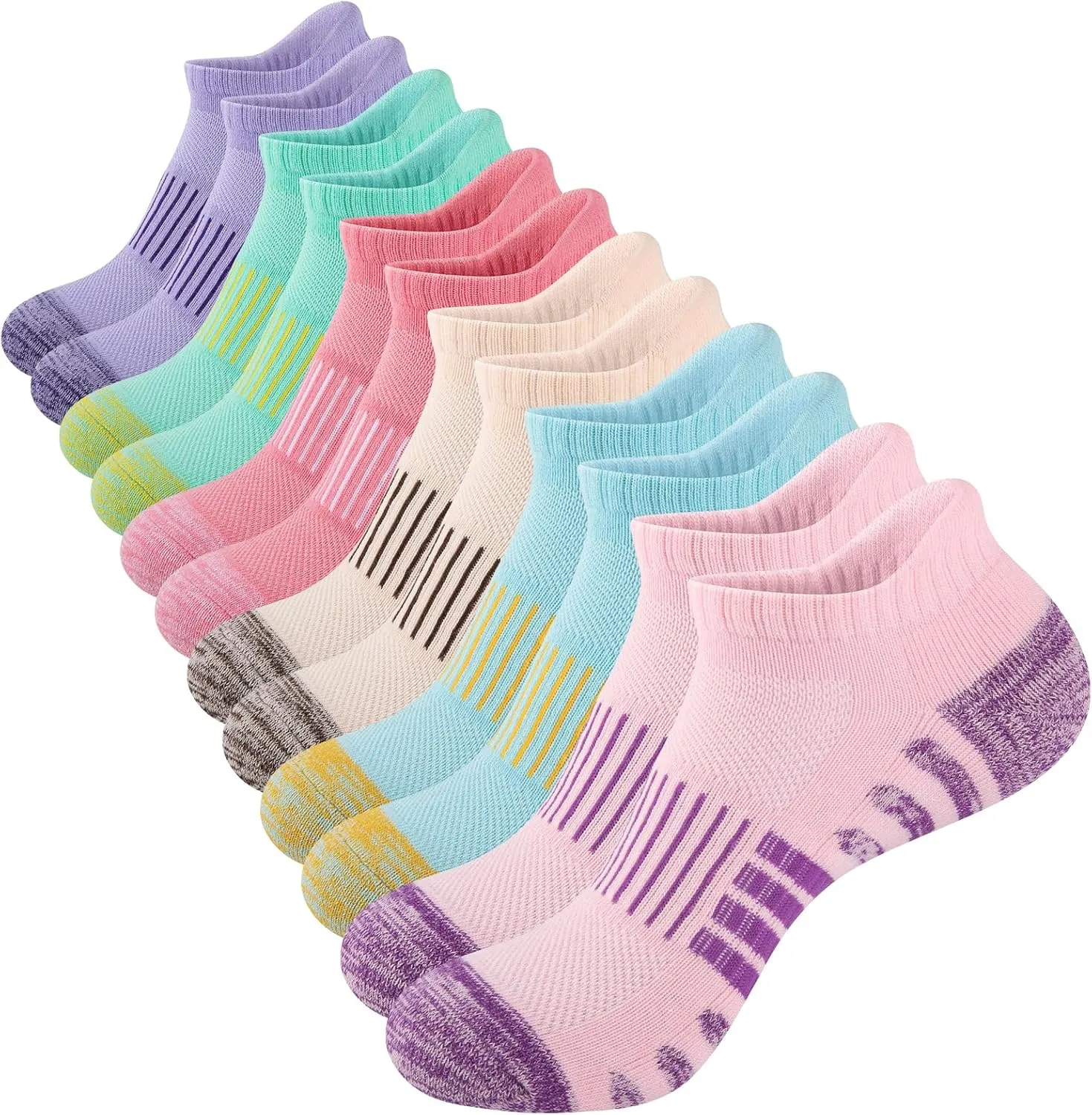 COOPLUS 6 Pairs Ankle Socks Womens Athletic Thick Cushioned Cotton Running Low Cut Tab Socks