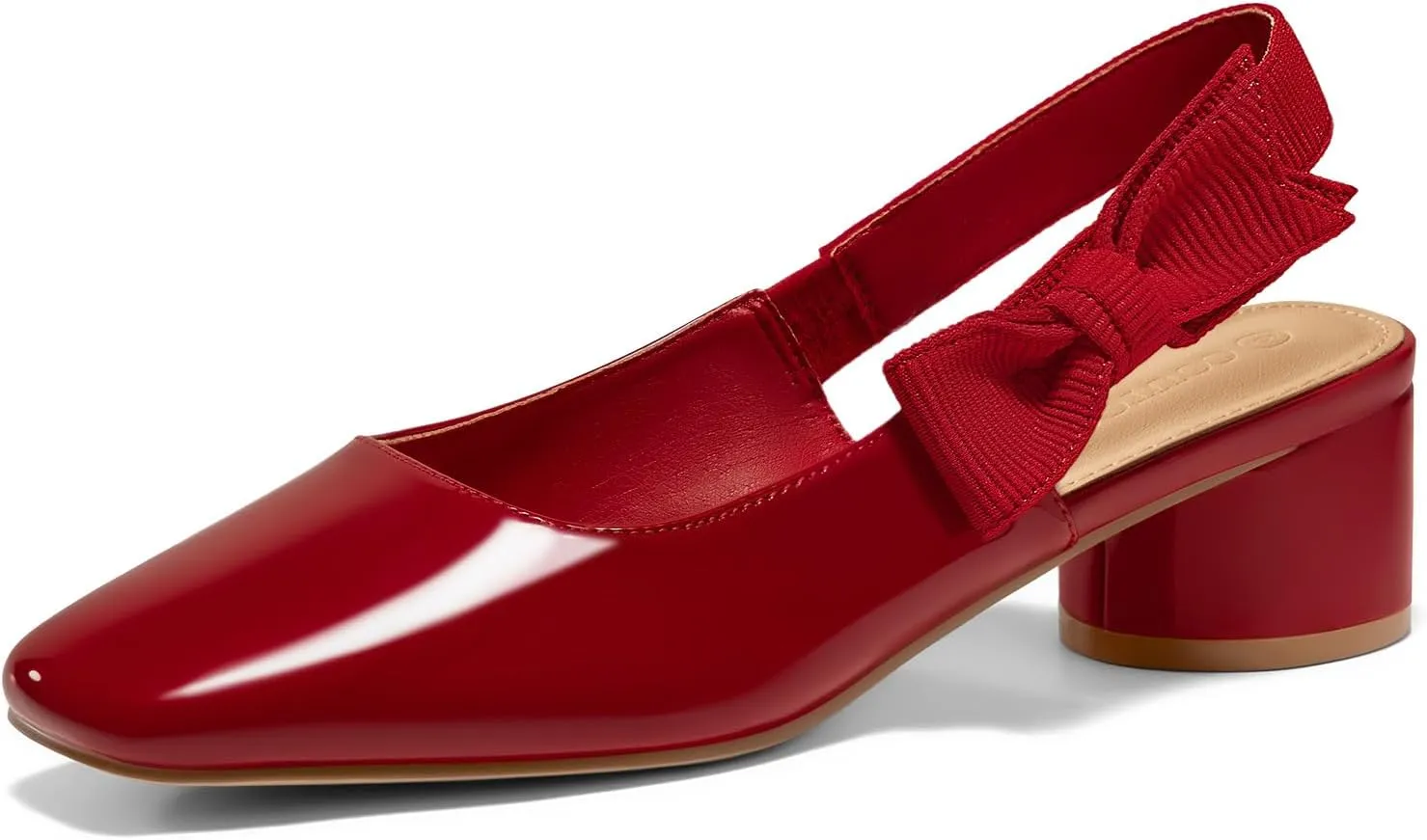 Coutgo Women's Low Block Heels Slingback Bow Closed Square Toe Slip On Work Pumps Dress Shoes