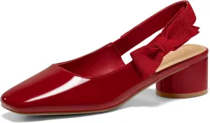 Coutgo Women's Low Block Heels Slingback Bow Closed Square Toe Slip On Work Pumps Dress Shoes