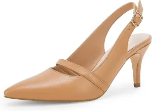 Coutgo Women's Slingback Kitten Heels Pumps Pointed Toe Backless Stiletto Wedding Party Dress Shoes