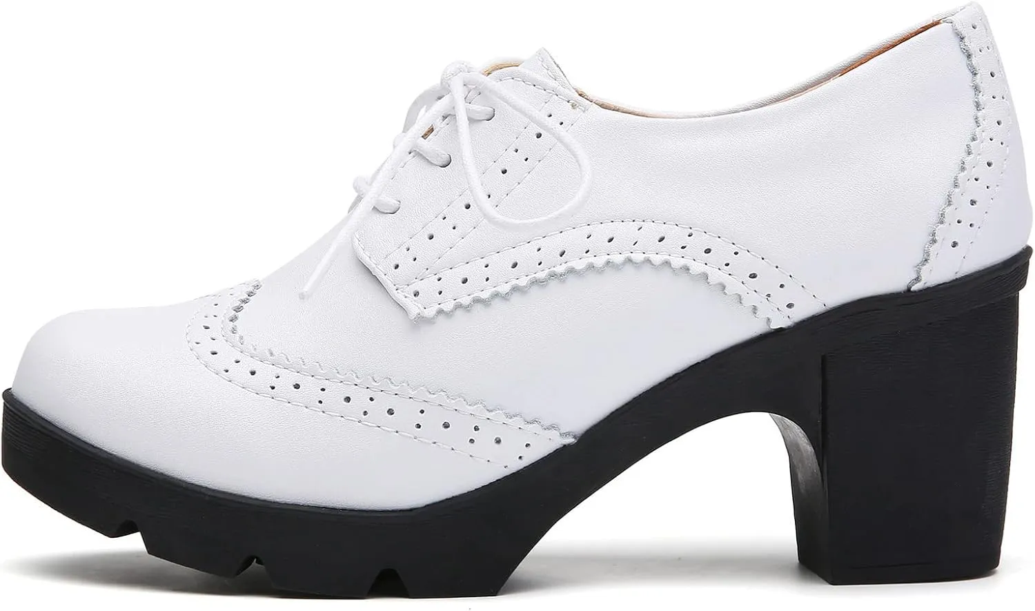 DADAWEN Women's Classic T-Strap Platform Mid-Heel Square Toe Oxfords Dress Shoes