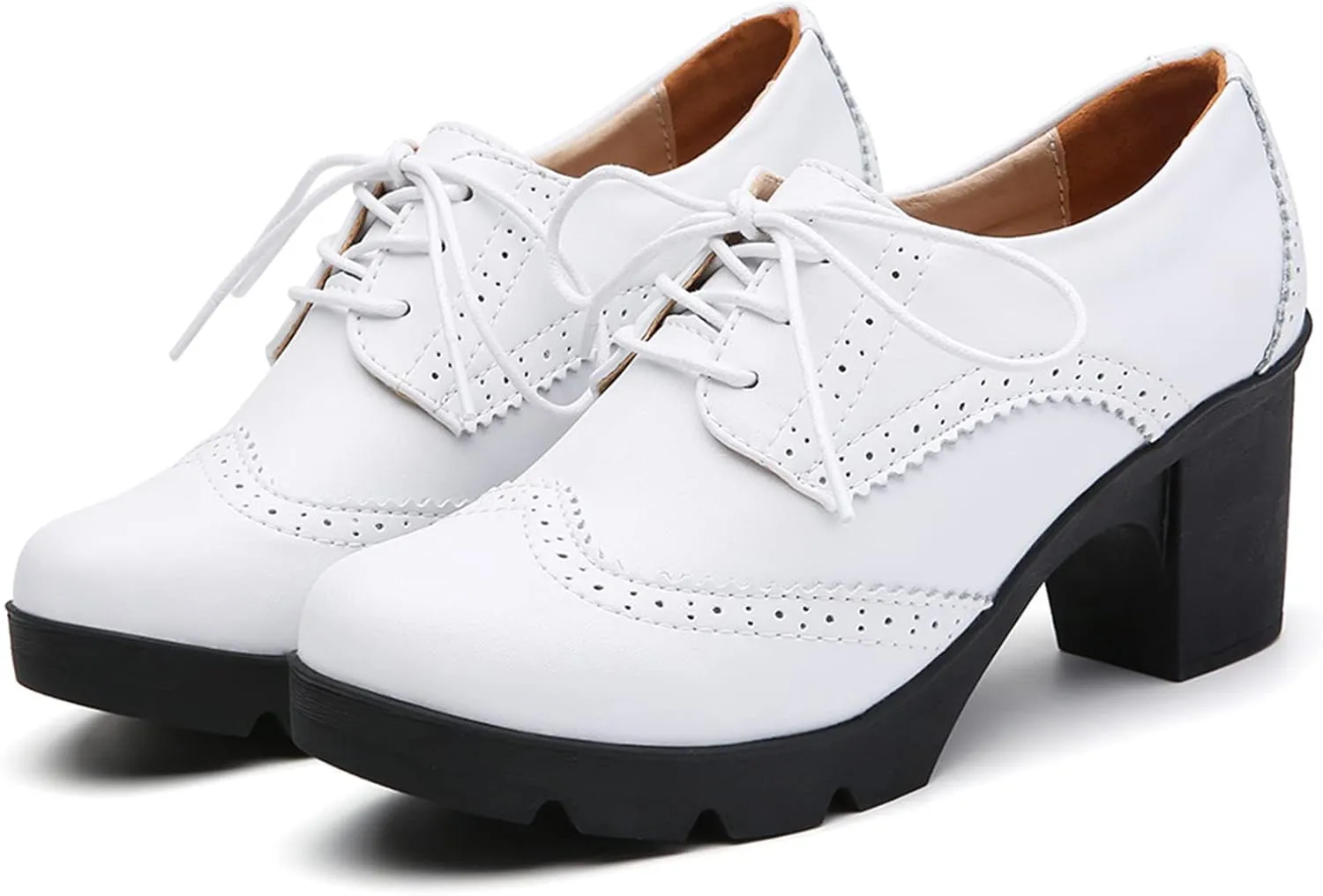 DADAWEN Women's Classic T-Strap Platform Mid-Heel Square Toe Oxfords Dress Shoes