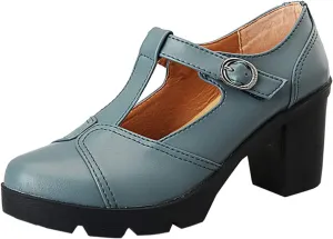 DADAWEN Women's Classic T-Strap Platform Mid-Heel Square Toe Oxfords Dress Shoes