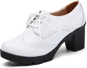 DADAWEN Women's Classic T-Strap Platform Mid-Heel Square Toe Oxfords Dress Shoes