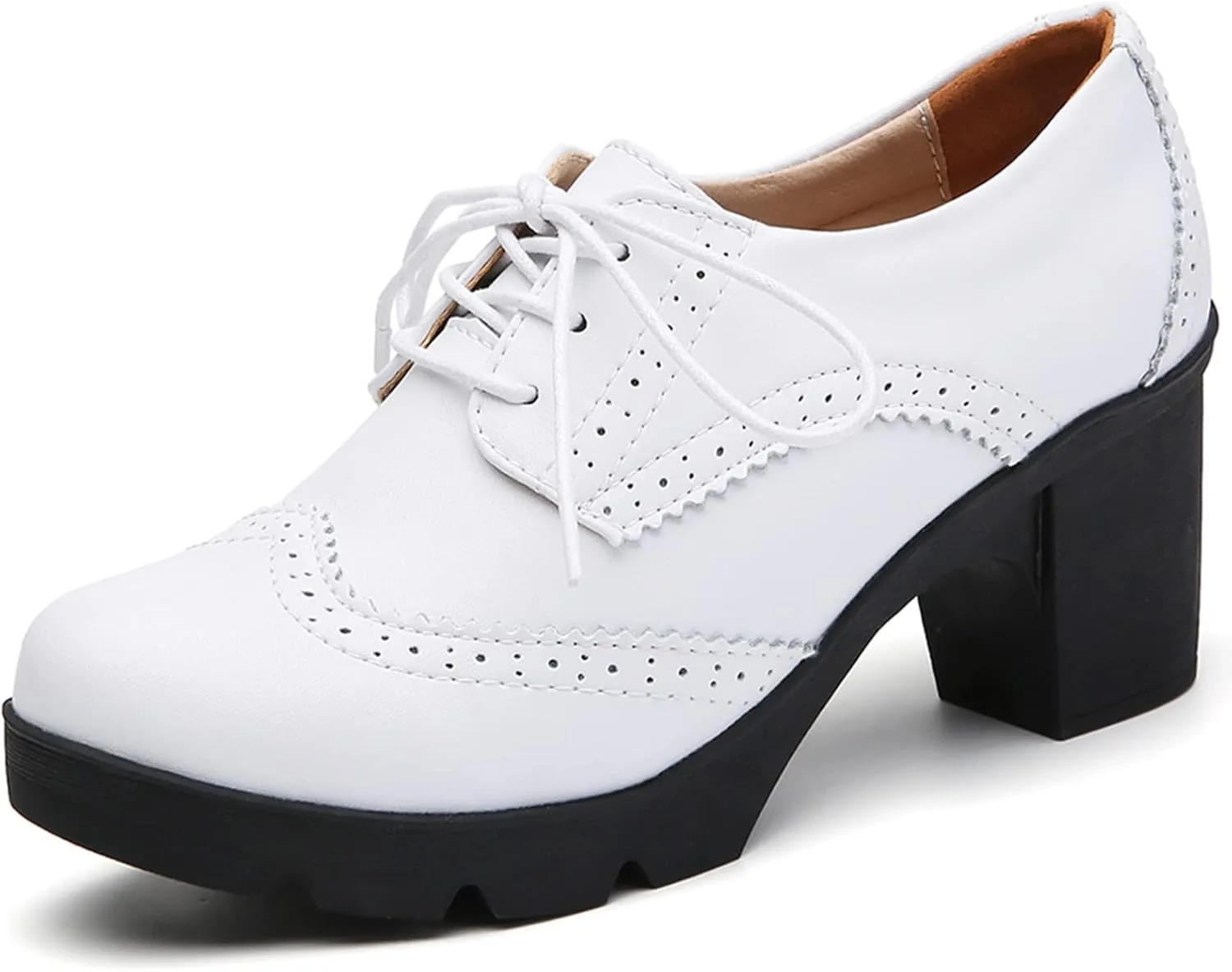 DADAWEN Women's Classic T-Strap Platform Mid-Heel Square Toe Oxfords Dress Shoes